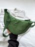 Minimalist Hobo Bag Medium Zipper Green Adjustable Strap