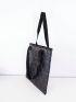 Quilted Shoulder Tote Bag Small Double Handle Black