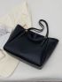 Minimalist Shoulder Tote Bag Buckle Decor Black Elegant