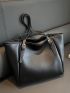 Minimalist Shoulder Tote Bag Buckle Decor Black Elegant