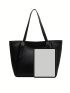 Minimalist Shoulder Tote Bag Buckle Decor Black Elegant