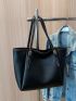 Minimalist Shoulder Tote Bag Buckle Decor Black Elegant