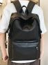 Minimalist Laptop Backpack Medium Zipper Black Pu