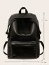 Minimalist Laptop Backpack Medium Zipper Black Pu