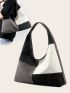 Color Block Hobo Bag Large Capacity Zipper