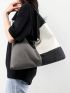 Color Block Hobo Bag Large Capacity Zipper