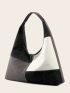 Color Block Hobo Bag Large Capacity Zipper