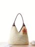 Flower Decor Straw Bag Large Capacity Vacation