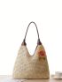 Flower Decor Straw Bag Large Capacity Vacation