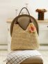 Flower Decor Straw Bag Large Capacity Vacation