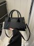 Chevron Pattern Square Bag Double Handle Black Elegant