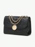 Mini Square Bag Crocodile Embossed Chain Strap Metal Decor