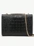 Mini Square Bag Crocodile Embossed Chain Strap Metal Decor