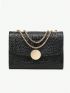 Mini Square Bag Crocodile Embossed Chain Strap Metal Decor