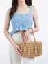 Hollow Out Design Straw Bag Double Handle Vacation Style