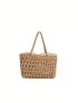 Hollow Out Design Straw Bag Double Handle Vacation Style