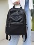 Litchi Embossed Classic Backpack Black Zipper Front Decor For Daily