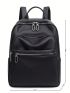 Litchi Embossed Classic Backpack Black Zipper Front Decor For Daily