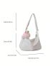 Litchi Embossed Hobo Bag Letter Print With Bag Charm For Daily