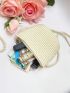 Mini Straw Bag Flower Decor With Zipper For Vacation