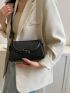 Black Square Bag Flap Adjustable Strap For Daily