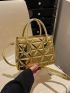 Quilted Square Bag Gold Funky Double Handle