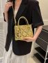 Quilted Square Bag Gold Funky Double Handle