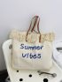 Letter Embroidery Shoulder Tote Bag Frill Detail Double Handle