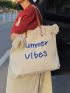 Letter Embroidery Shoulder Tote Bag Frill Detail Double Handle