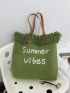 Letter Embroidery Shoulder Tote Bag Frill Detail Double Handle