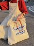 Letter Embroidery Shoulder Tote Bag Frill Detail Double Handle