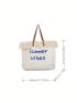 Letter Embroidery Shoulder Tote Bag Frill Detail Double Handle