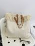 Letter Embroidery Shoulder Tote Bag Frill Detail Double Handle