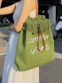 Letter Embroidery Shoulder Tote Bag Frill Detail Double Handle