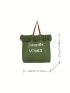 Letter Embroidery Shoulder Tote Bag Frill Detail Double Handle