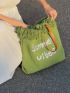 Letter Embroidery Shoulder Tote Bag Frill Detail Double Handle