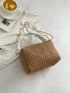 Mini PC Straw Bag Ruched Design Zipper Chain