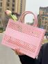 PVC Square Bag Hollow Out Solid Color, Clear Bag Trendy & Waterproof