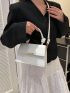 White Square Bag Elegant Top Handle Flap PU