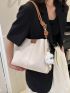 Beige Bucket Bag With Inner Pouch Fashionable Magnet PU