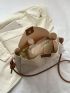 Beige Bucket Bag With Inner Pouch Fashionable Magnet PU