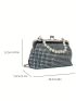 Small Square Bag Glamorous Rhinestone & Faux Pearl Decor Kiss Lock Chain PU