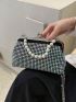 Small Square Bag Glamorous Rhinestone & Faux Pearl Decor Kiss Lock Chain PU