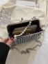 Small Square Bag Glamorous Rhinestone & Faux Pearl Decor Kiss Lock Chain PU