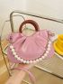 Pink Ruched Bag Fashionable Faux Pearl Decor Top Ring PU