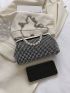 Small Square Bag Glamorous Rhinestone & Faux Pearl Decor Kiss Lock Chain PU