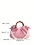 Pink Ruched Bag Fashionable Faux Pearl Decor Top Ring PU
