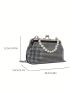 Small Square Bag Glamorous Rhinestone & Faux Pearl Decor Kiss Lock Chain PU