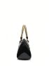 Black Dome Bag With Bag Charm Fashionable Double Handle Zipper Adjustable Strap PU, Elegant For Office & Work