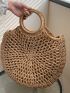 Large Straw Bag Vacation Top Ring Zipper Circle Bag